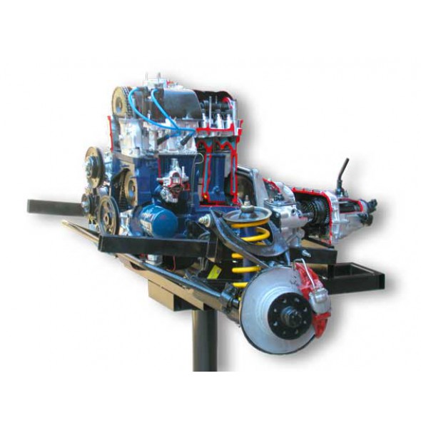 Двигатель ВАЗ 2101-07 с навесным оборудованием в сборе со сцеплением и коробкой передач, передней подвеской и рулевым механизмом, на подставке   