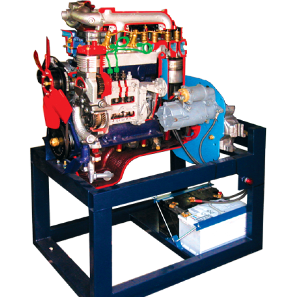 Дизельный двигатель в разрезе с навесным оборудованием в сборе со сцеплением в разрезе, коробкой передач в разрезе (турбированный)