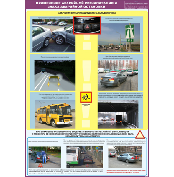 Плакат "Применение аварийной сигнализации и знака аварийной остановки"