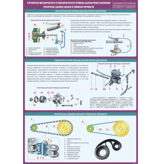 Стенд "Устройство механического и гидравлического привода выключения сцепления. Вторичная (задняя) цепная и ременная передачи"